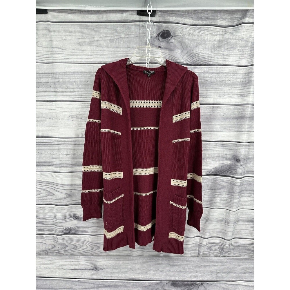 LETY & ME OPEN FRONT‎ HOODED CARDIGAN SWEATER Women's Size Medium BURGUNDY